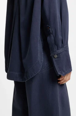 Oversized-fit blouse in smoky-blue rigid denim