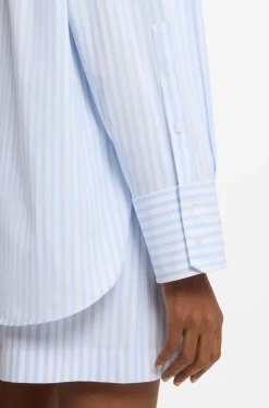 Oversized-fit blouse in striped cotton poplin