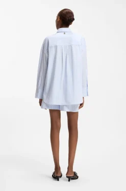 Oversized-fit blouse in striped cotton poplin