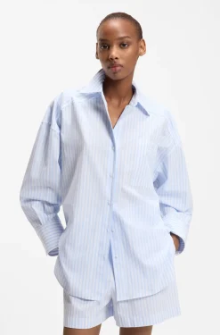 Oversized-fit blouse in striped cotton poplin