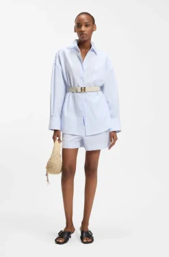Oversized-fit blouse in striped cotton poplin