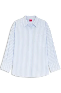 Oversized-fit blouse in striped cotton poplin