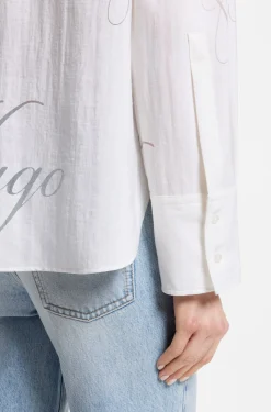 Oversized-fit blouse with burnout logo print