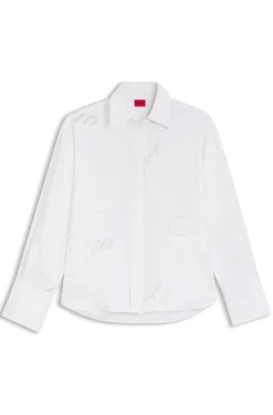 Oversized-fit blouse with burnout logo print