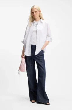 Oversized-fit blouse with burnout heart and logo print