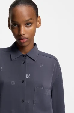 Oversized-fit blouse with stacked logos