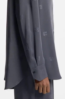 Oversized-fit blouse with stacked logos