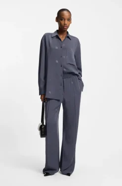 Oversized-fit blouse with stacked logos
