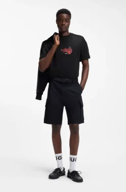 Oversized-fit cotton T-shirt with biker and roses graphic