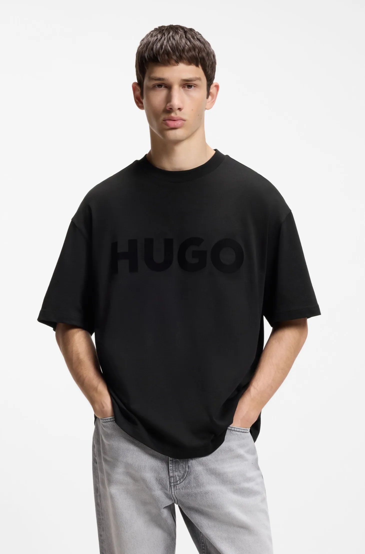 Oversized-fit cotton T-shirt with reflective logo