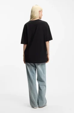Oversized-fit cotton T-shirt with rhinestone Happy HUGO logo