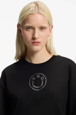 Oversized-fit cotton T-shirt with rhinestone Happy HUGO logo