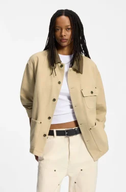 Oversized-fit jacket in cotton twill with contrast collar