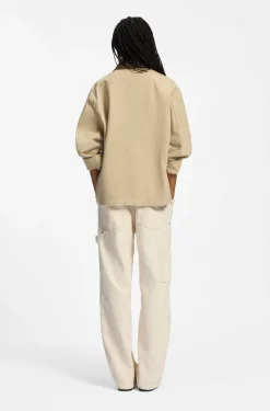 Oversized-fit jacket in cotton twill with contrast collar