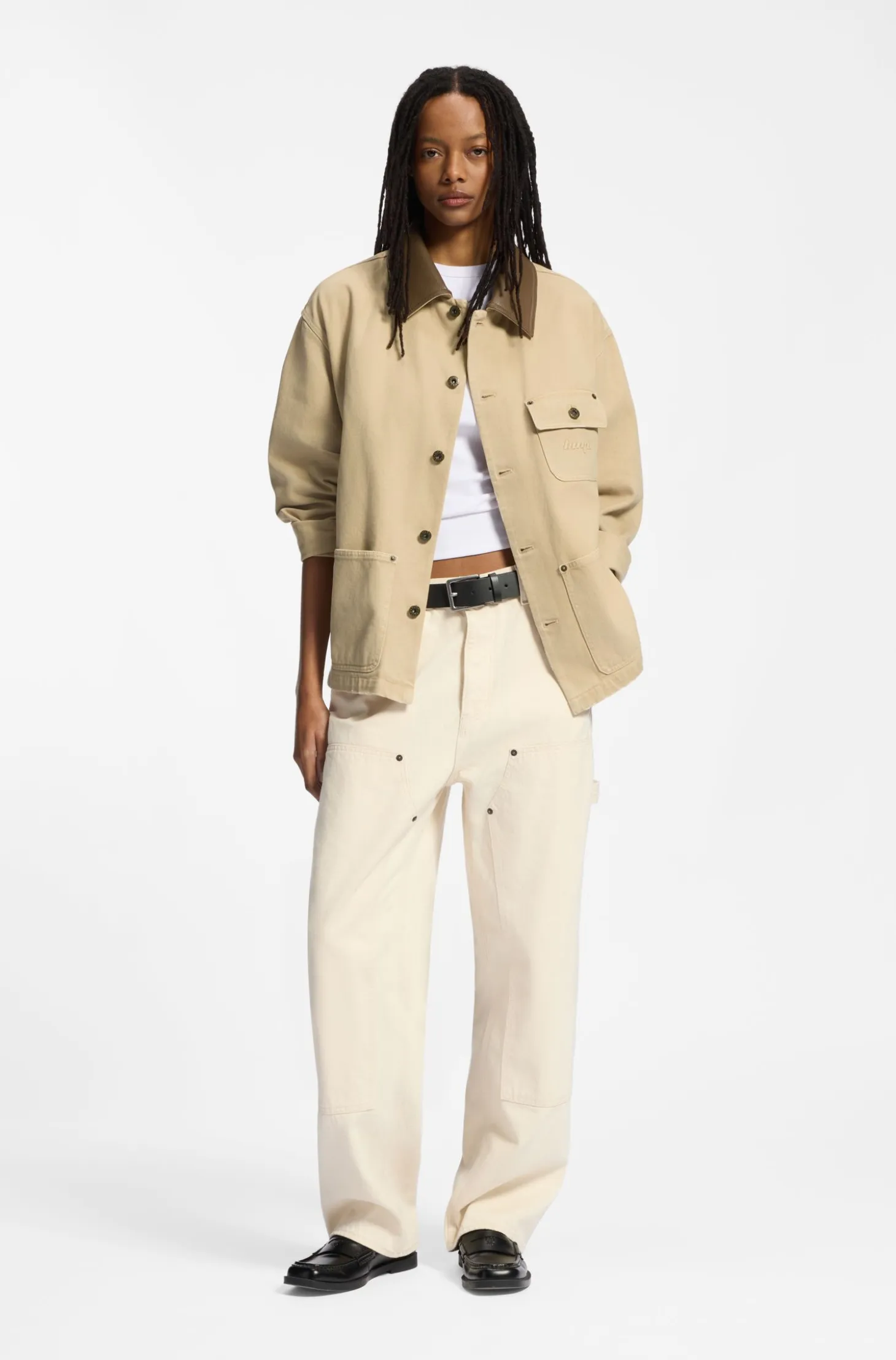 Oversized-fit jacket in cotton twill with contrast collar