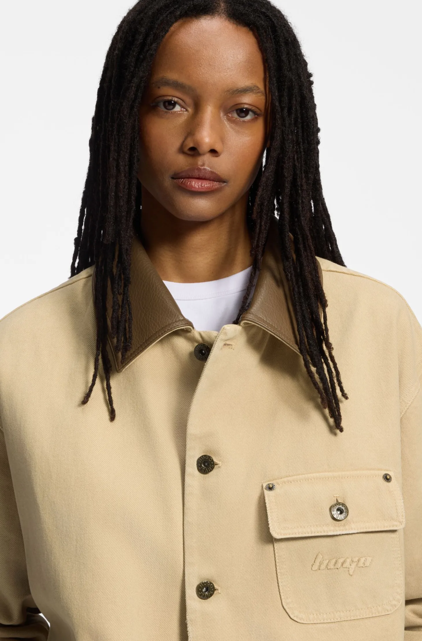Oversized-fit jacket in cotton twill with contrast collar