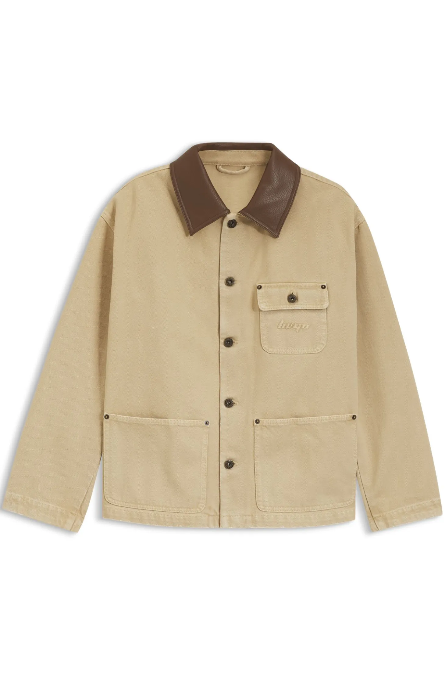 Oversized-fit jacket in cotton twill with contrast collar