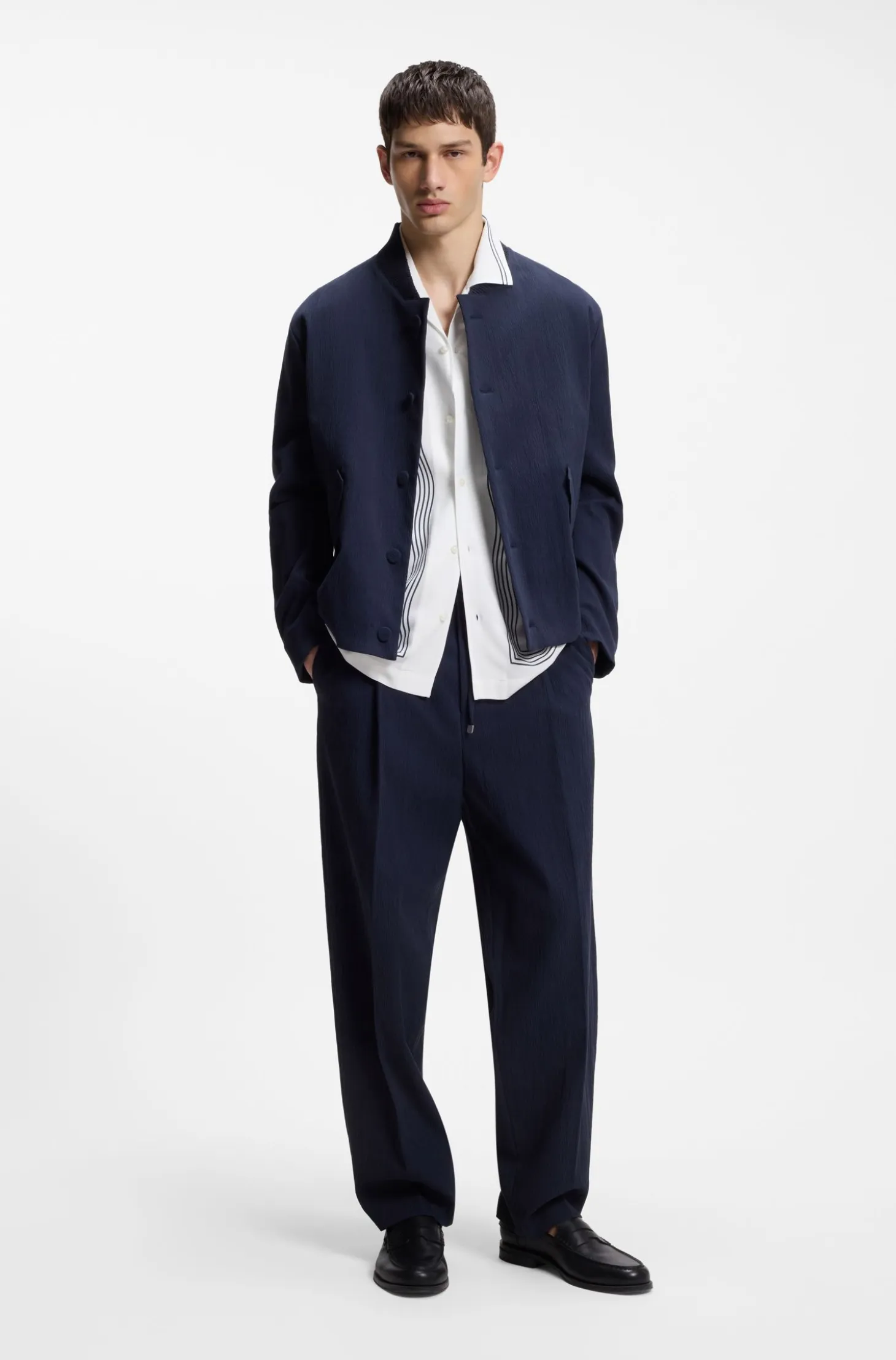 Oversized-fit printed shirt with camp collar