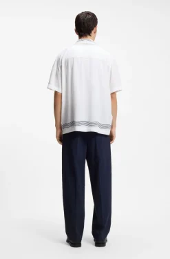 Oversized-fit printed shirt with camp collar