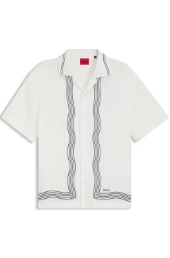 Oversized-fit printed shirt with camp collar