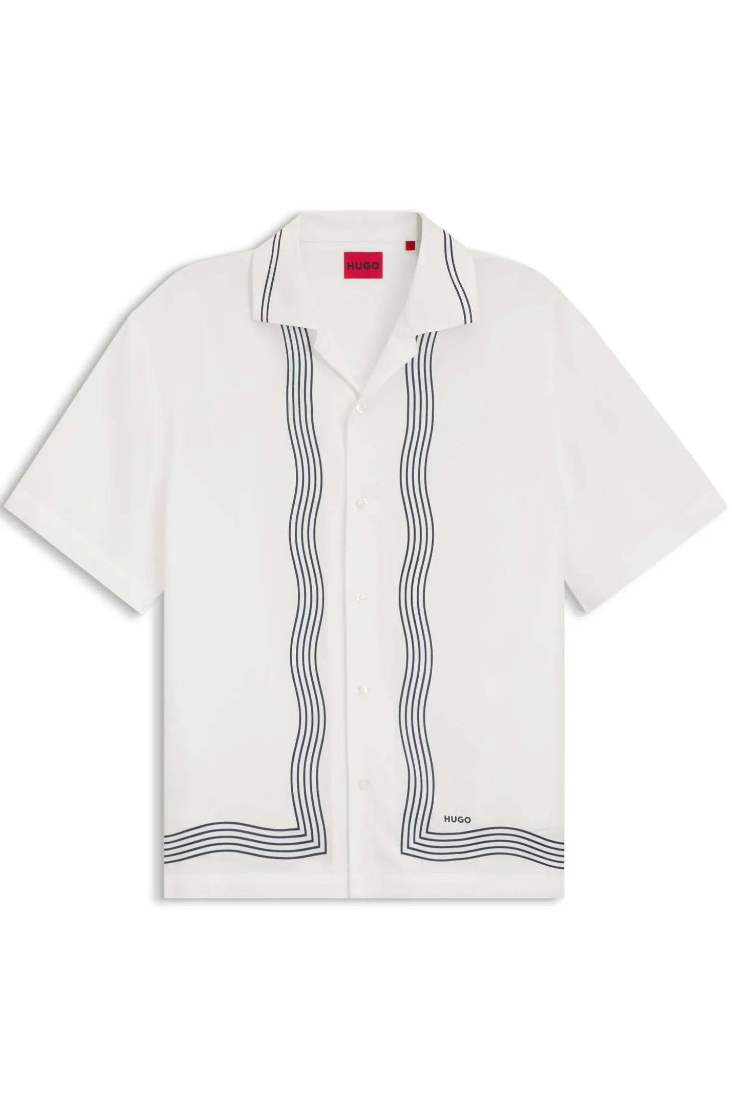 Oversized-fit printed shirt with camp collar
