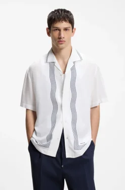 Oversized-fit printed shirt with camp collar