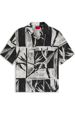 Oversized-fit printed shirt with camp collar
