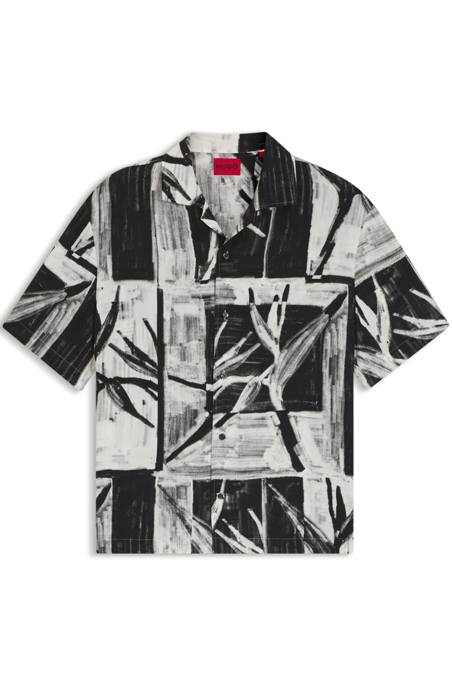 Oversized-fit printed shirt with camp collar