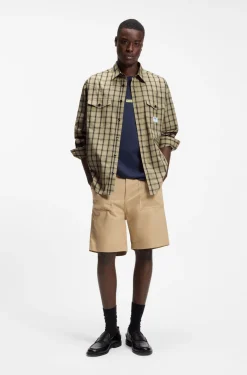 Oversized-fit shirt in checked cotton poplin