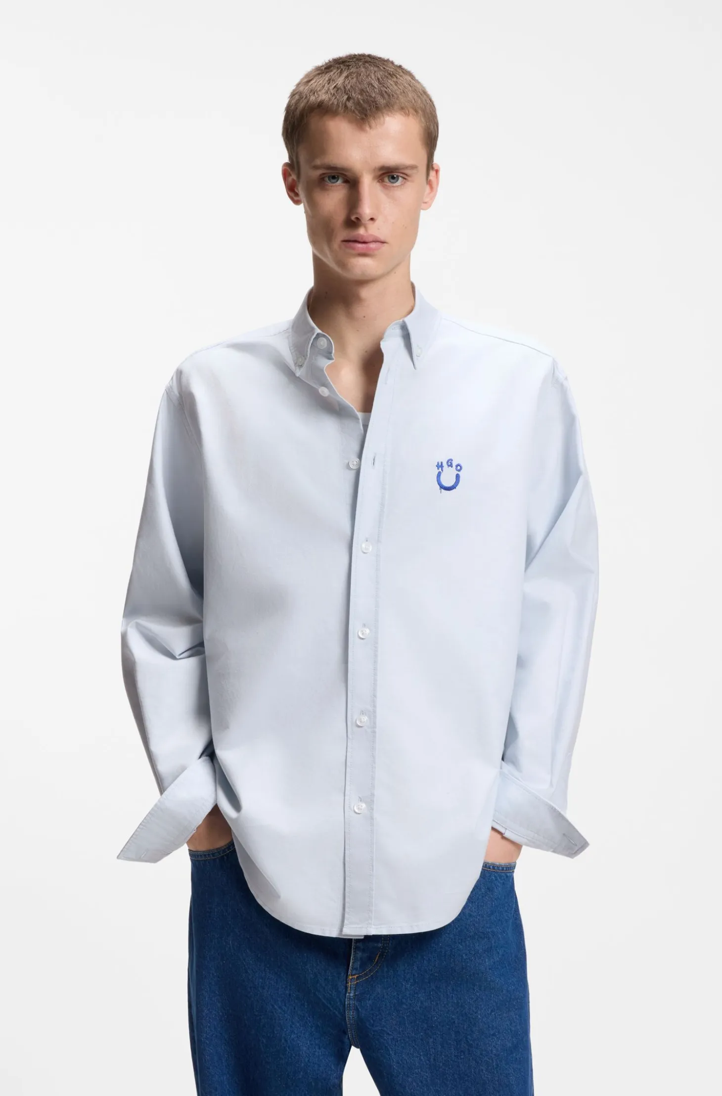 Oversized-fit shirt in Oxford cotton with logo embroidery