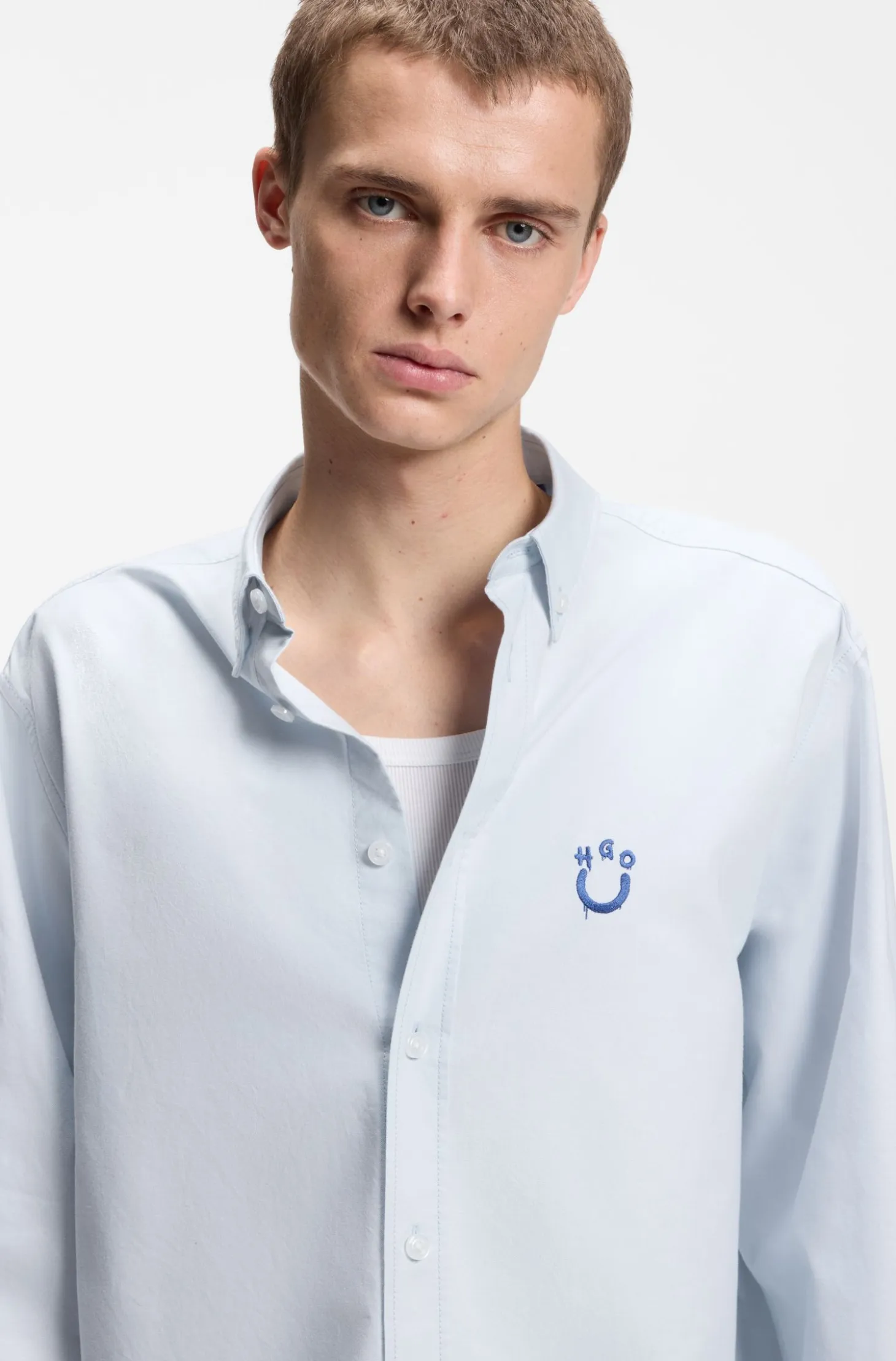 Oversized-fit shirt in Oxford cotton with logo embroidery