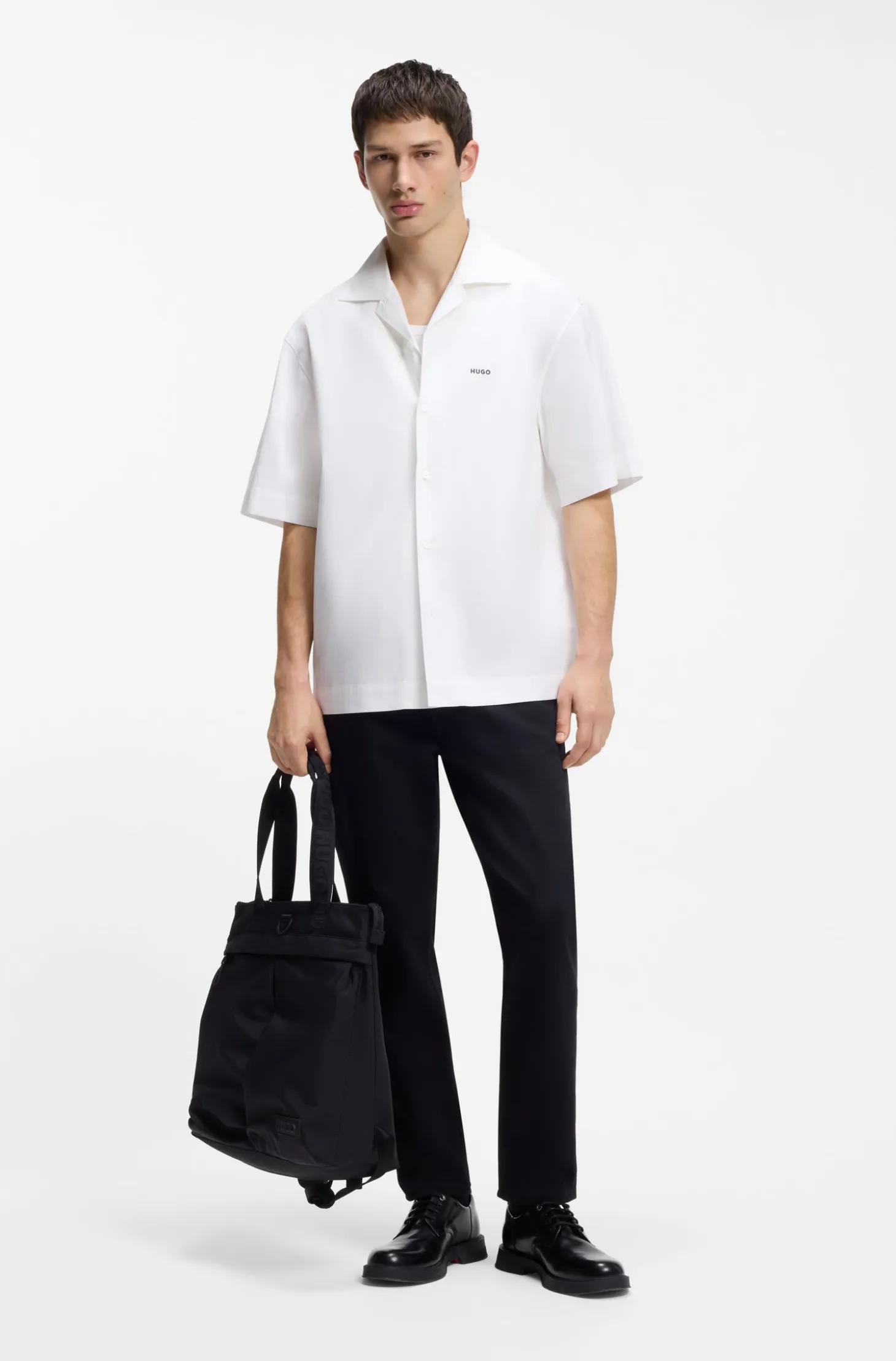 Oversized-fit shirt in paper-touch cotton
