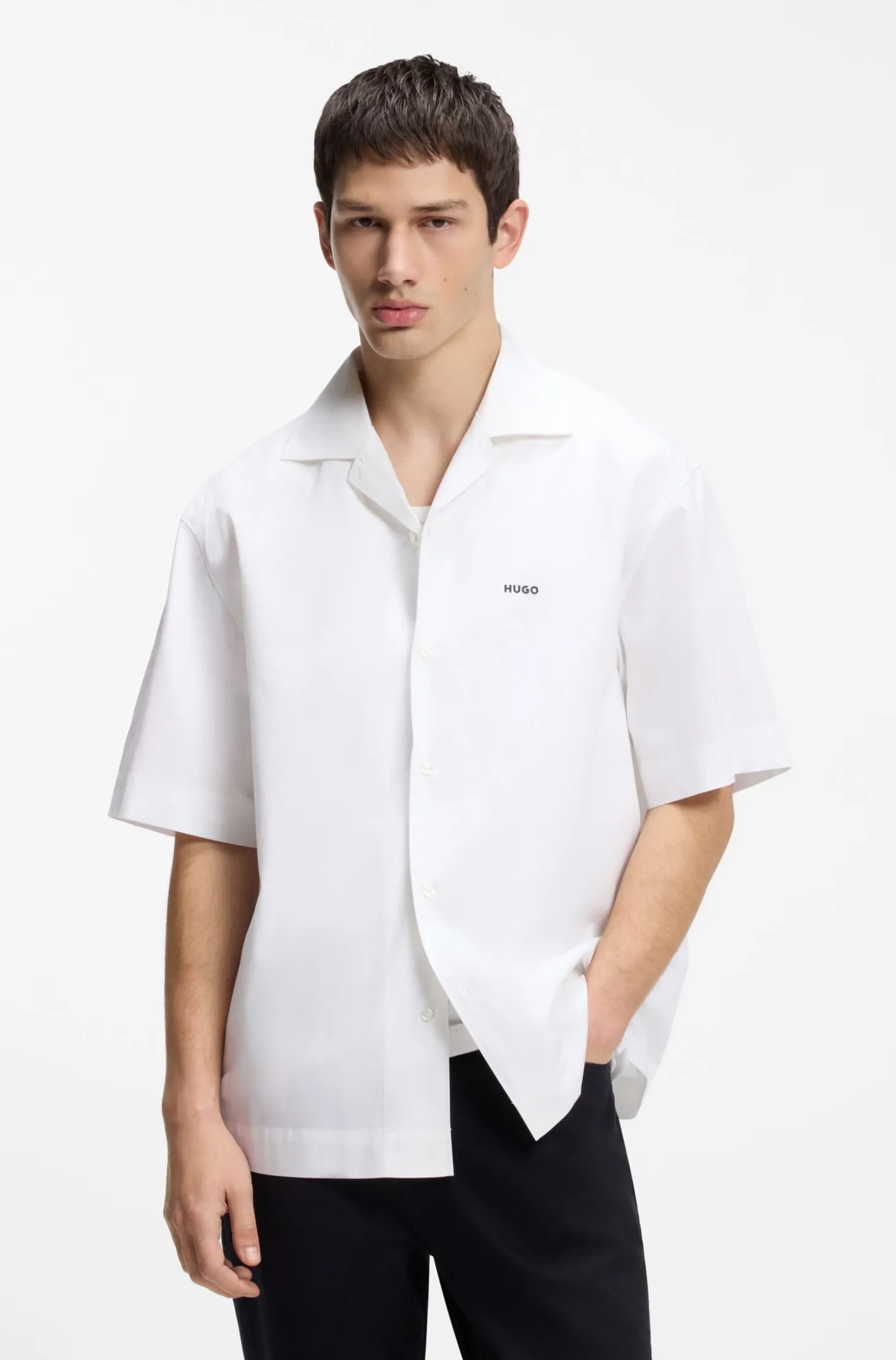 Oversized-fit shirt in paper-touch cotton
