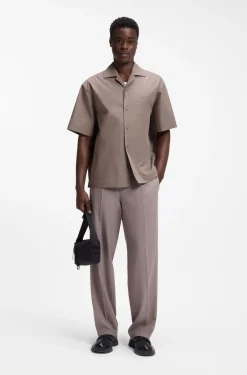 Oversized-fit shirt in paper-touch cotton