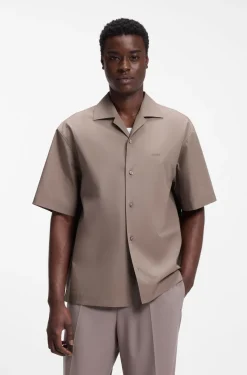 Oversized-fit shirt in paper-touch cotton