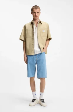 Oversized-fit shirt in slub cotton with patch pockets