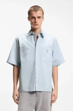 Oversized-fit shirt in slub cotton with patch pockets