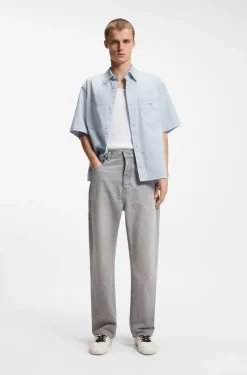 Oversized-fit shirt in slub cotton with patch pockets