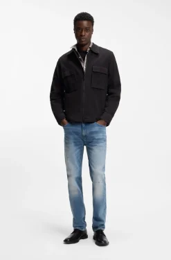 Oversized-fit shirt in stretch-cotton seersucker