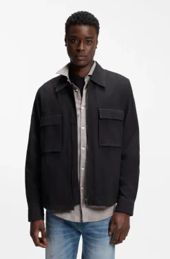 Oversized-fit shirt in stretch-cotton seersucker