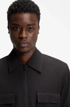 Oversized-fit shirt in stretch-cotton seersucker