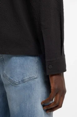 Oversized-fit shirt in stretch-cotton seersucker