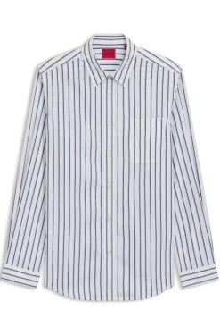Oversized-fit shirt in striped cotton poplin