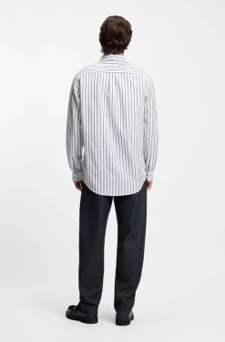 Oversized-fit shirt in striped cotton poplin