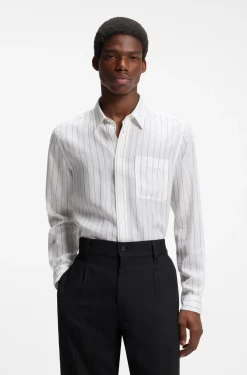 Oversized-fit shirt in striped canvas