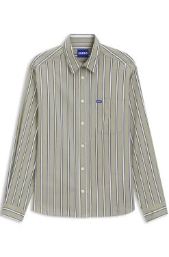 Oversized-fit shirt in striped cotton poplin