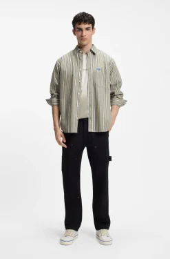 Oversized-fit shirt in striped cotton poplin