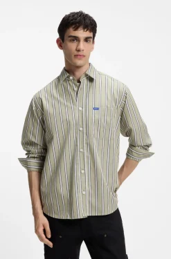 Oversized-fit shirt in striped cotton poplin