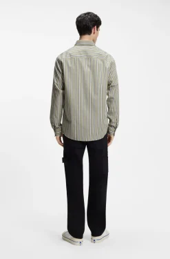 Oversized-fit shirt in striped cotton poplin