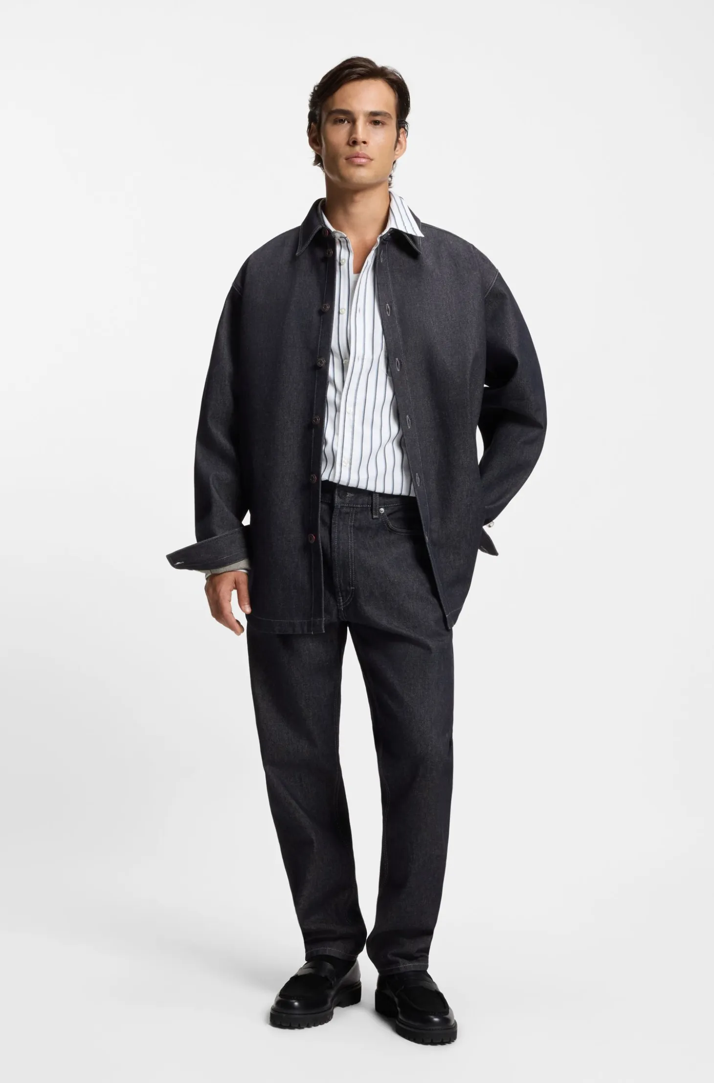 Oversized-fit shirt in weighty dark-blue denim